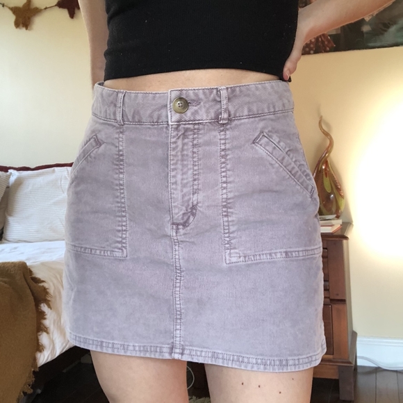 American Eagle Hi-Rise A-Line Skirt Lavender Corduroy Mini - Picture 2 of 9